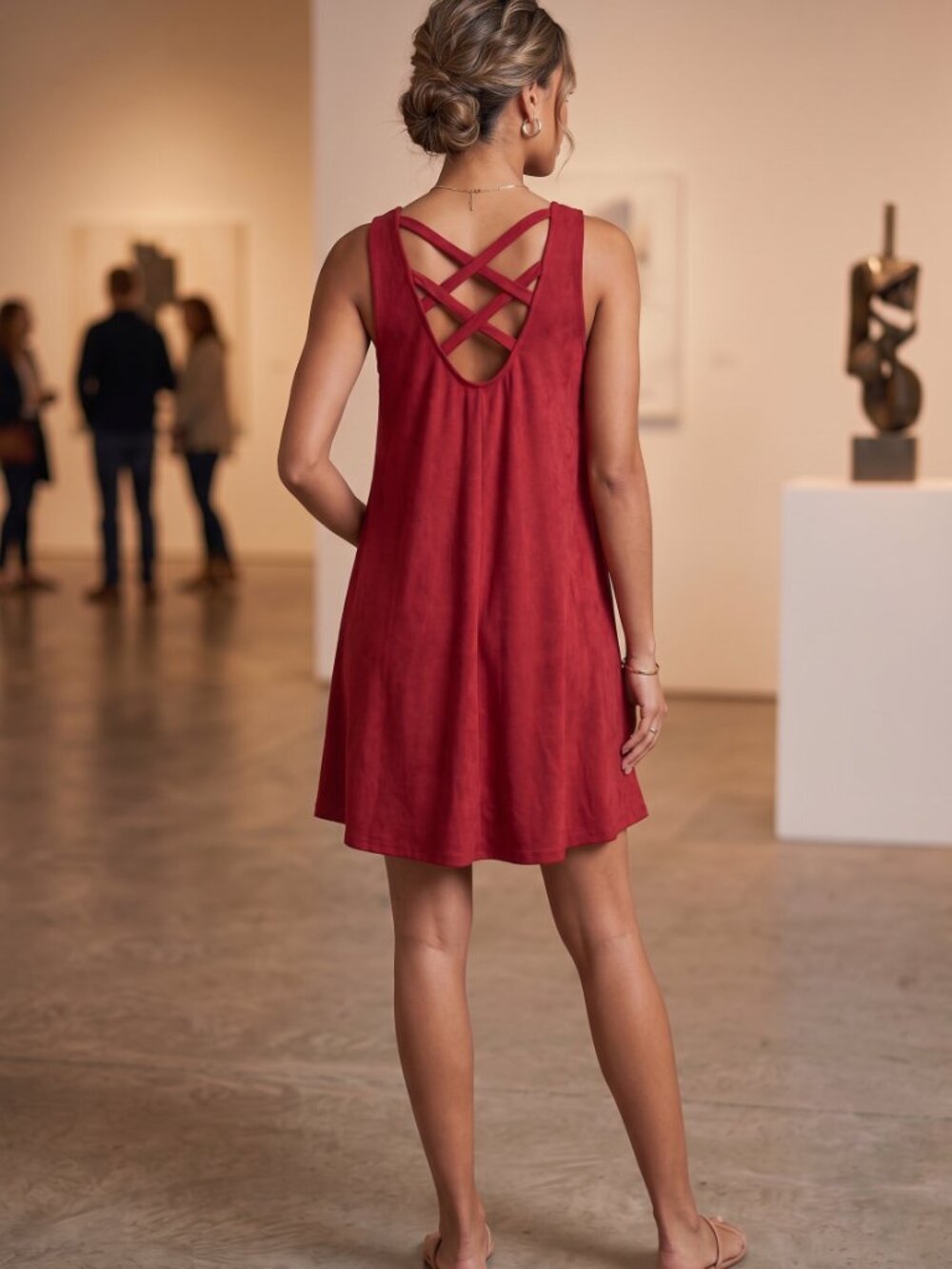 Altard State Red Faux Suede Swing Tank Mini Dress Boho Tiered Skater Womens S - Picture 2 of 5